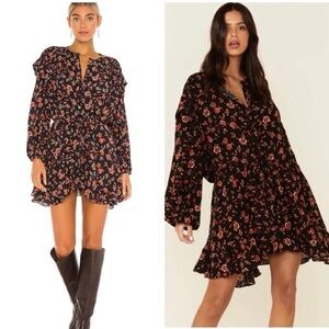 Free People Black and Red Floral Mini Dress